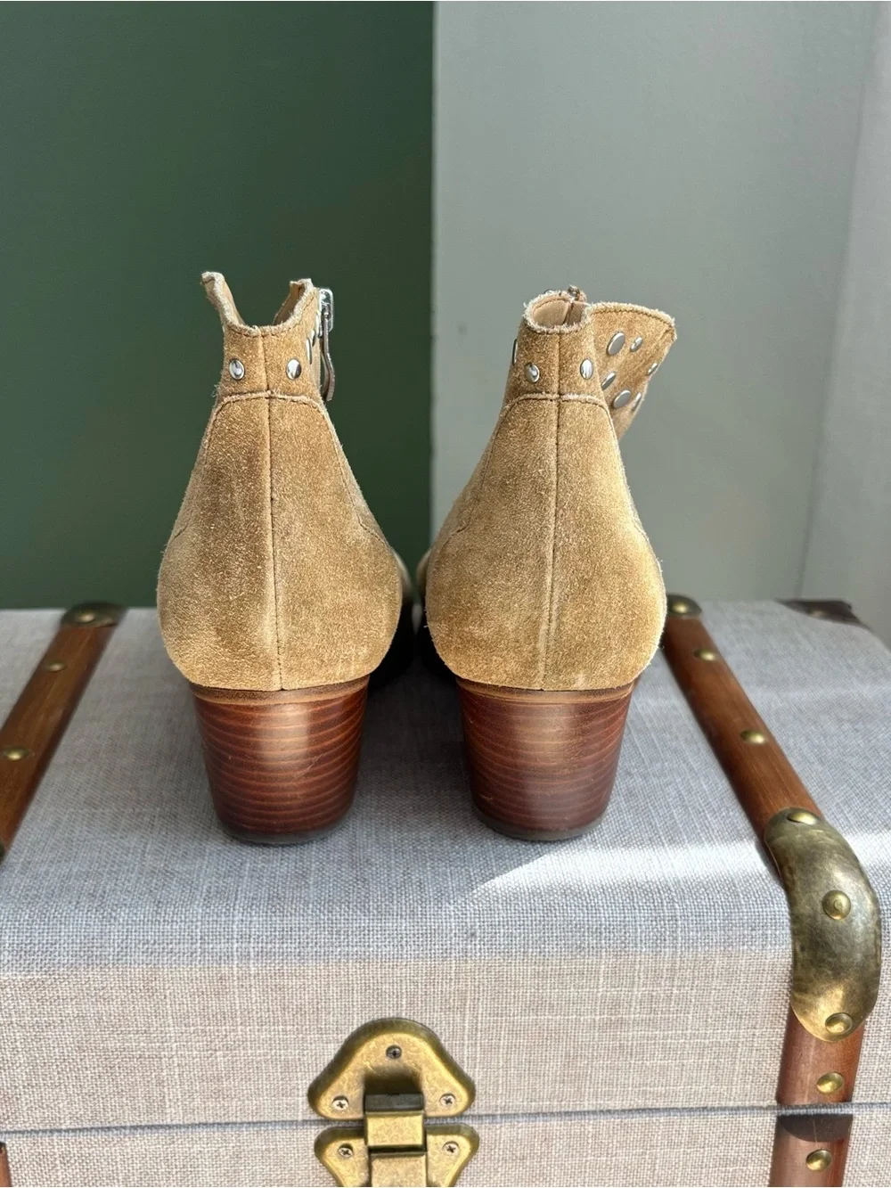 Marc Fisher Tan Suede Studded Ankle Booties